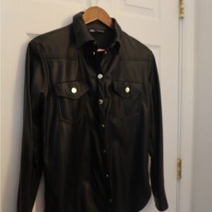 Zara Black Faux Leather Shirt